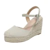 Women Wedge Sandal 2024 New Trendy Simple Closed-toe Straw Wedge Heel Sandals Thick Slip-on Platform Sandal for Women and Ladies