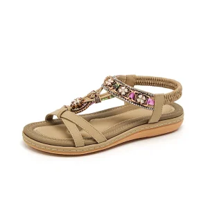 Rhinestone Platform Flat Sandals for Women Slip-On Casual Beach Style-Fashion Trend