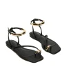 Thailand Square Toe Strappy Flats Metal Ankle Strap Toe Ring Flip Flop Box Roman Flat Sandals for Women