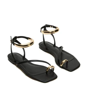 Thailand Square Toe Strappy Flats Metal Ankle Strap Toe Ring Flip Flop Box Roman Flat Sandals for Women