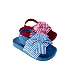 Girls Trendy Bow Design Light Comfortable Sandals Slip-On Closure Breathable Fabric Upper with PVC Outsole
